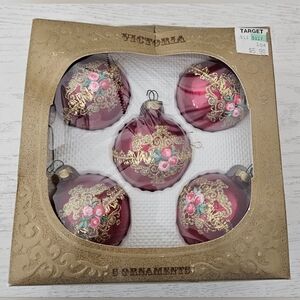 Rauch Victoria Collection Red Glass Christmas Ornaments Rose Bud Trim Vintage